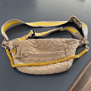 MZ Wallace Quilted Beige Crossbody Bag with Yellow Details
